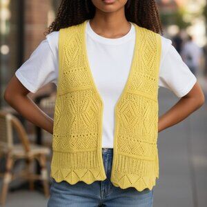 A New Day Butter Yellow Crochet Vest Large Boho Festival